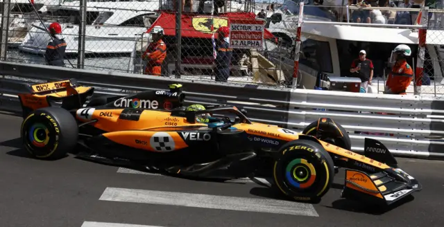 Lando Norris leading in Monaco