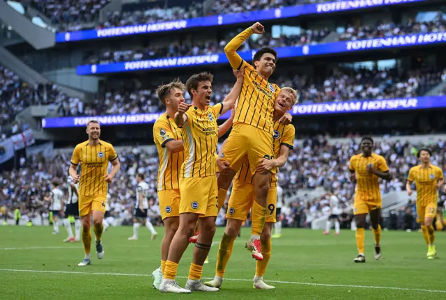 Diego Gomez of Brighton & Hove Albion celebrates scoring his team's fourth goal