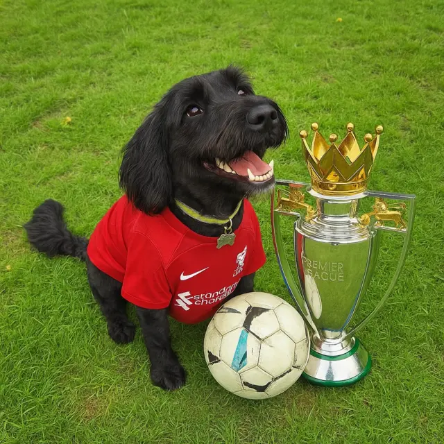 A dog in a Liverpool shirt