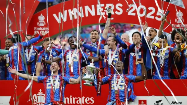 Crystal Palace players with the FA Cup trophy