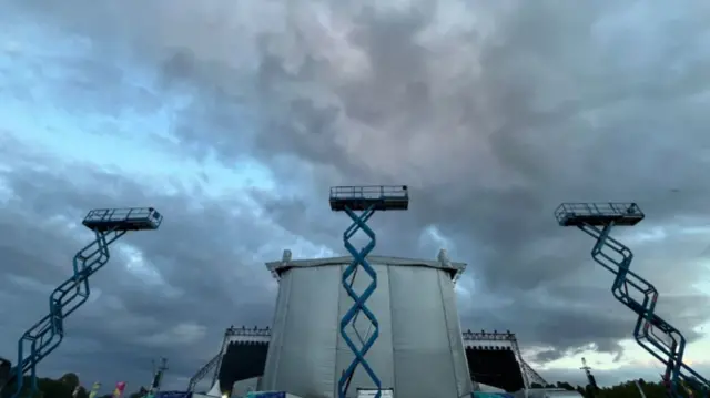 View from behind the main stage shows elevated platforms