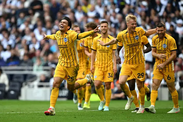 Diego Gomez of Brighton & Hove Albion celebrates scoring his team's fourth goal