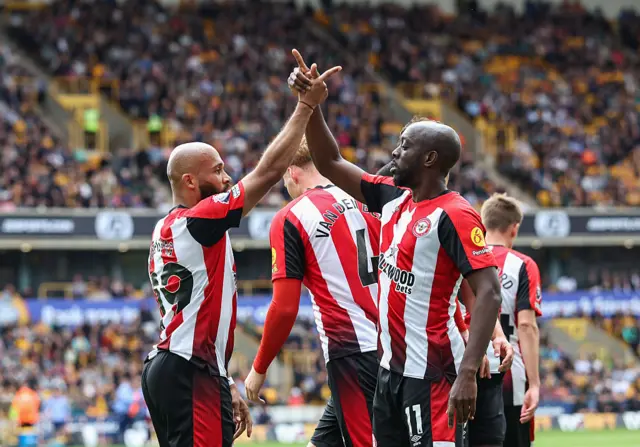 Brentford's Bryan Mbeumo celebrates scoring