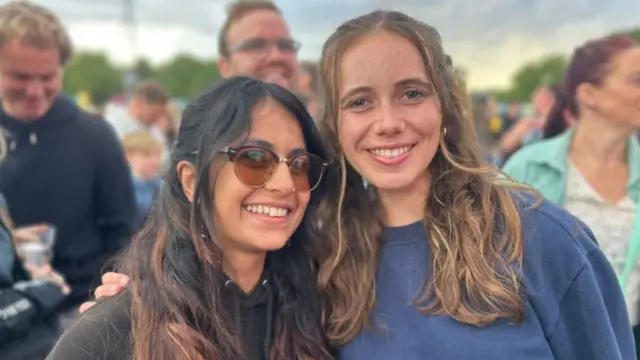 Shayna and Emily look at the camera at Liverpool's radio 1 big weekend