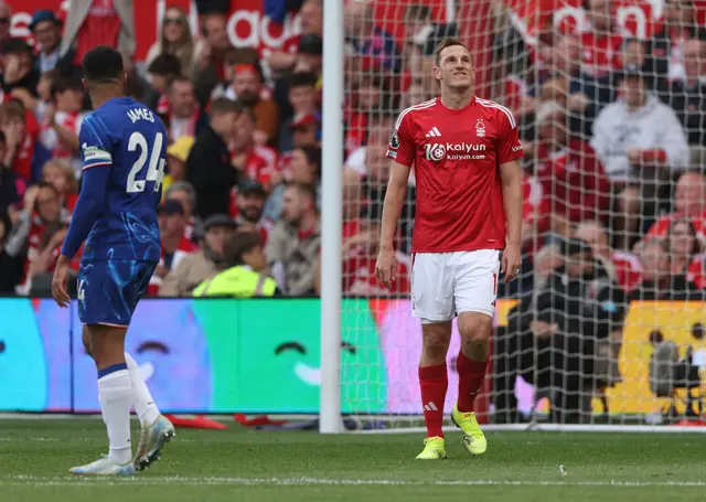Chris Wood of Nottingham Forest looks dejected