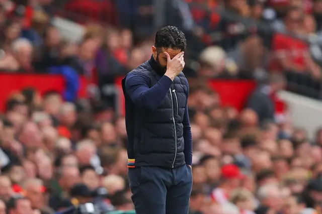 Ruben Amorim, head coach of Manchester United, looks dejected