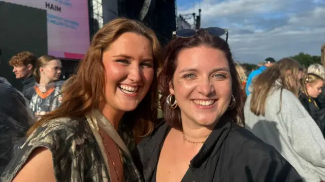 Mollie and Heidi pose for a photo at Radio 1's Big Weekend