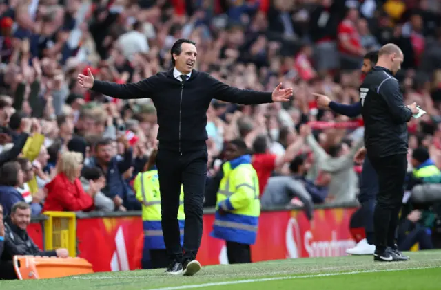 Aston Villa manager Unai Emery reacts