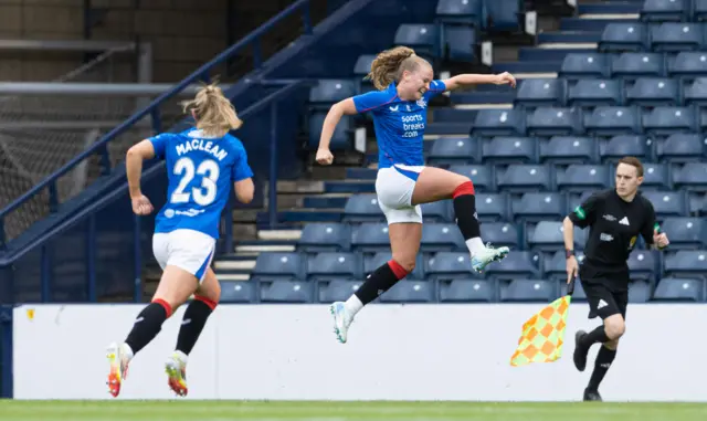 Rangers' Mia McAulay celebrates scoring to make it 1-0