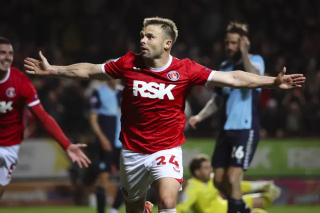 Matty Godden of Charlton Athletic celebrates
