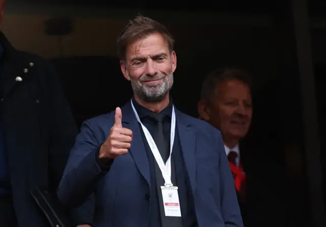 Former Liverpool manager Jurgen Klopp is seen in the stands before the match
