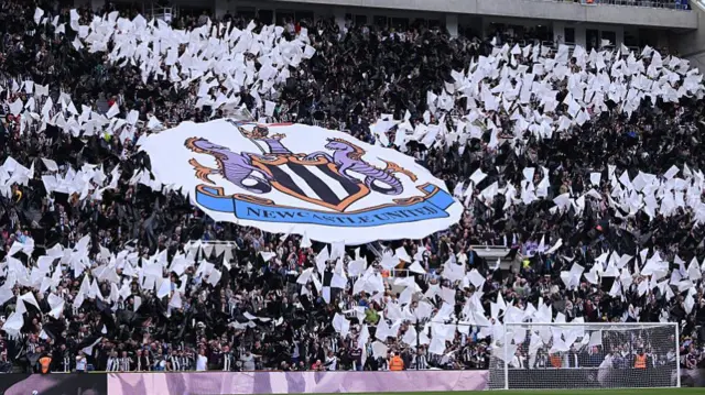 Newcastle fan tifo prior to game against Everton