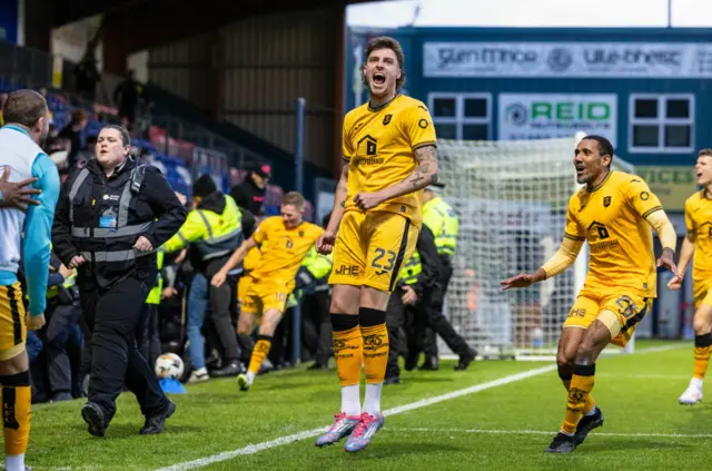 Robbie Muirhead celebrates scoring for Livi