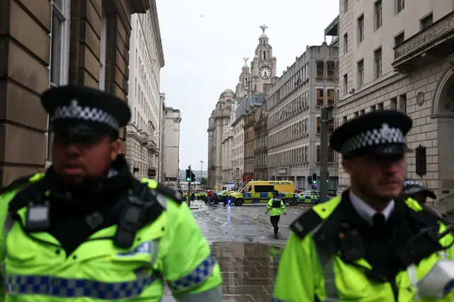 A large emergency service presence is pictured on Water Street during the Liverpool Trophy Parade