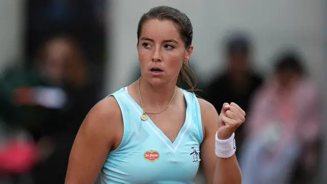 Jodie Burrage reacts after a point