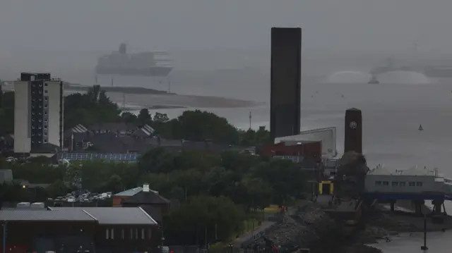 Cunard's Queen Anne is seen on the Mersey as she sails on her way to Liverpool's Crusie Port