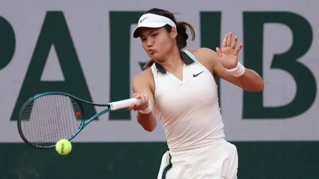 Emma Raducanu plays a forehand