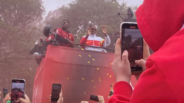 Liverpool players on parade bus
