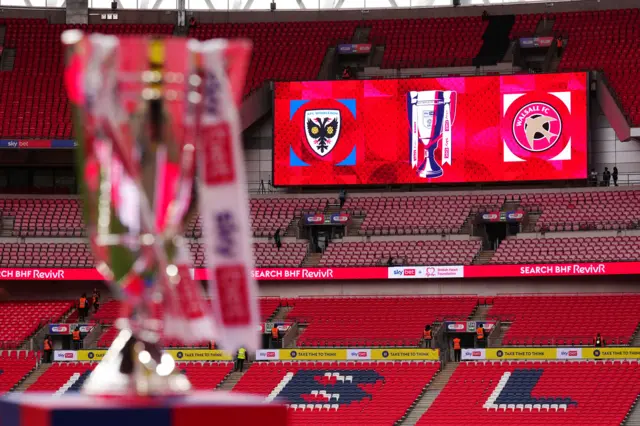 The League Two play-off final trophy at Wembley