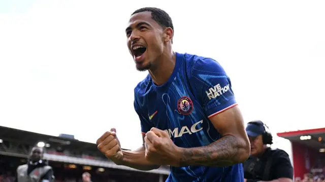 Chelsea defender Levi Colwill celebrates