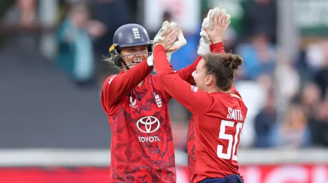 Linsey Smith and Amy Jones celebrate