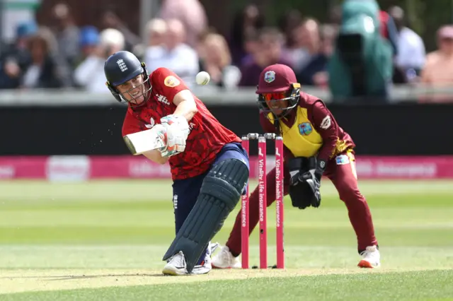 England's Nat Sciver-Brunt is caught out by West Indies' Shabika Gajnabi (not pictured) during the Third Women's International T20 match at The Cloud County Ground, Chelmsford