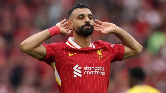 Mohamed Salah celebrates for Liverpool