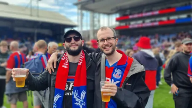 James Morgan and Charlie Morgan at Selhurst Park wearing Crystal Palace football club scarves