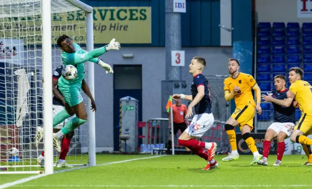Jordan Amissah misses the ball for Danny Wilson's Livingston goal
