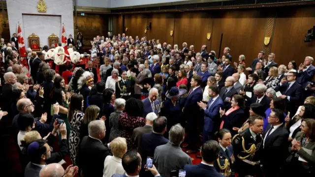 King Charles and Queen Camilla leave the Senate to a standing ovation