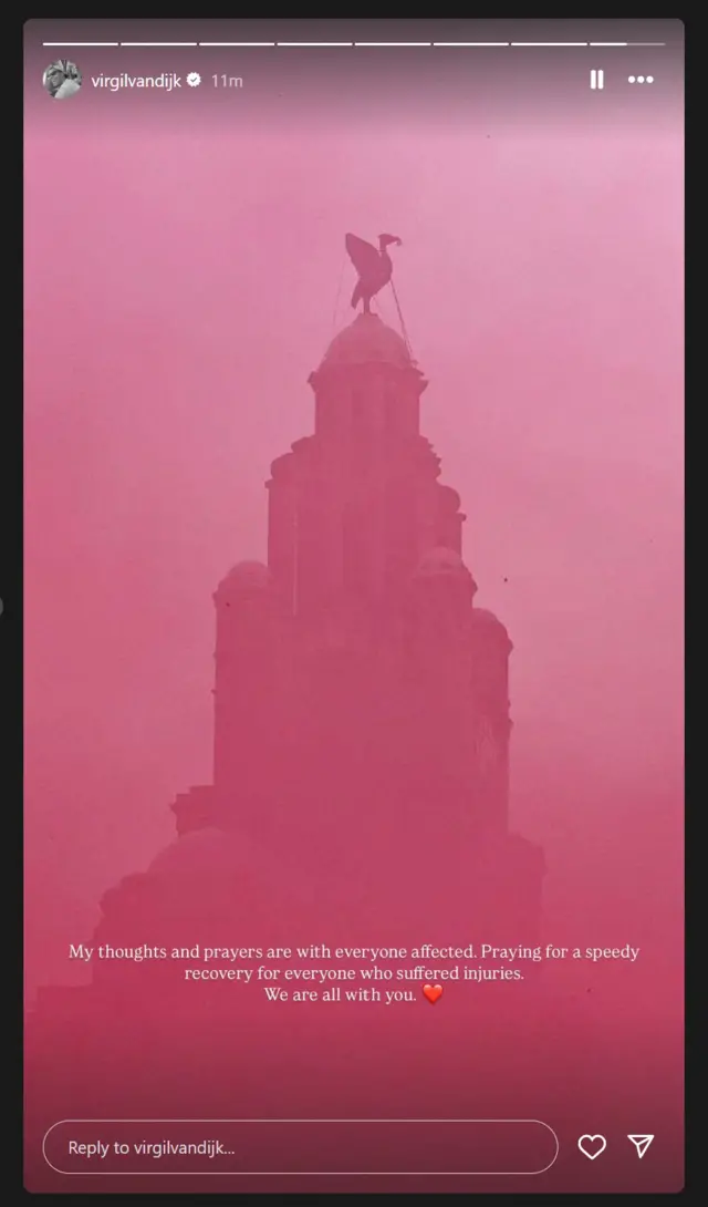 Screen grab taken from Instagram of a story posted by Liverpool's captain, Virgil van Dijk,