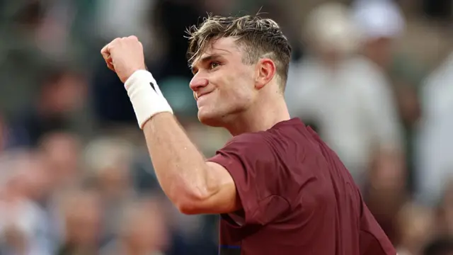 Jack Draper celebrates winning his first round match