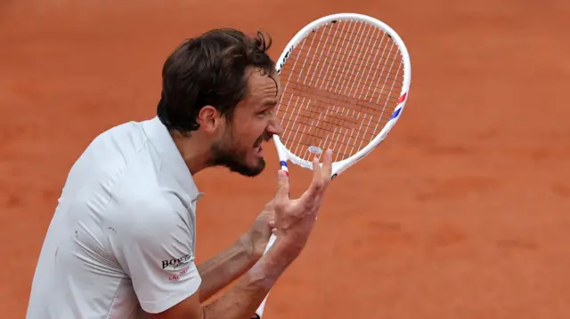 Daniil Medvedev reacts during his first round match