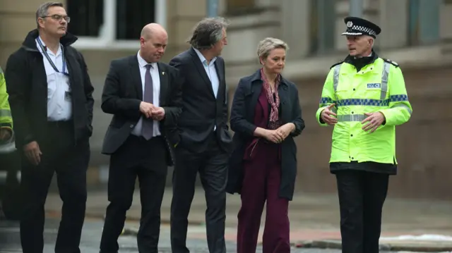 Yvette Cooper visiting the site of the incident in Liverpool