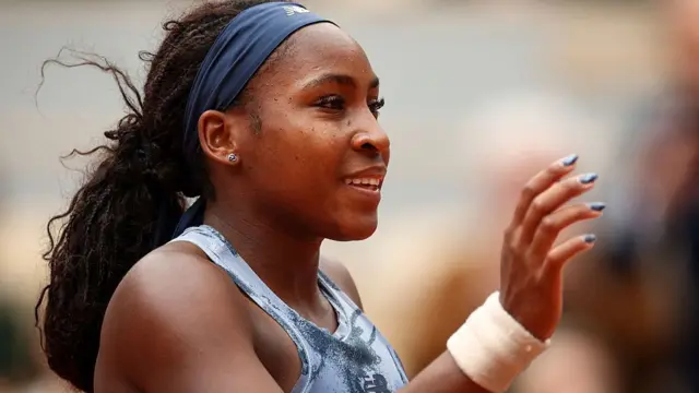 US Coco Gauff reacts during her women's singles match against Australia's Olivia Gadecki