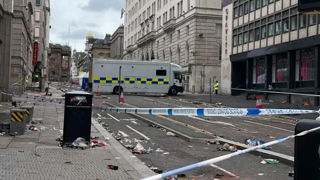A deserted city street in Liverpool.