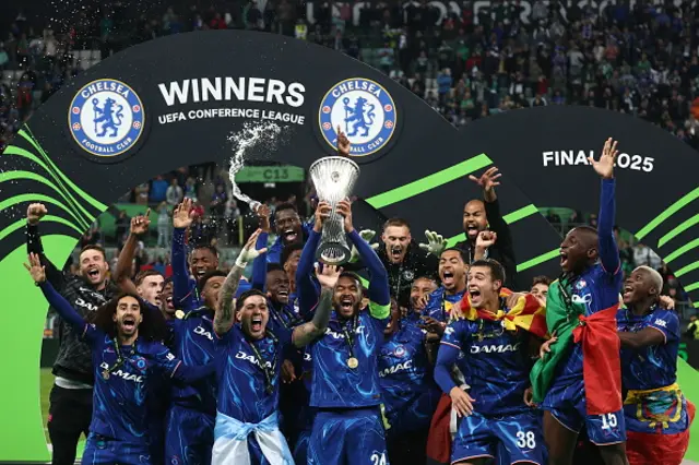 Players of Chelsea FC celebrate their victory