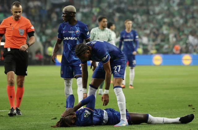 Chelsea's Trevoh Chalobah reacts after sustaining an injury