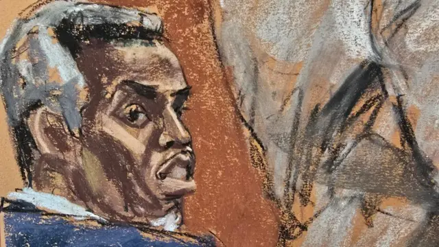 A court sketch of Combs
