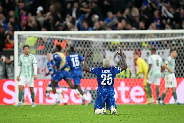 Moises Caicedo of Chelsea gestures towards the sky