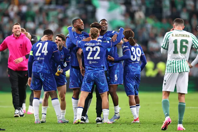 Chelsea celebrate the win at full time