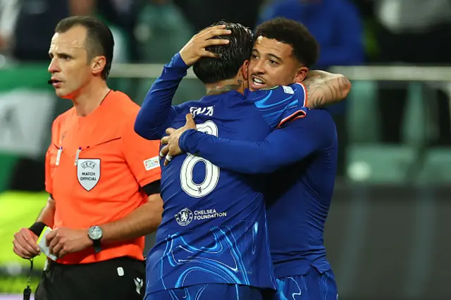 Jadon Sancho of Chelsea celebrates scoring a goal