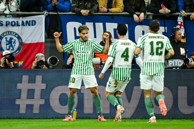 Abdessamad Ezzalzouli of Real Betis, Johnny Cardoso of Real Betis, Ricardo Rodriguez of Real Betis celebrate
