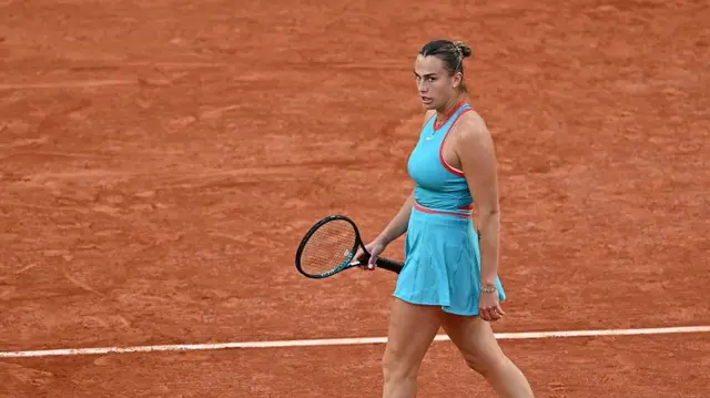 Aryna Sabalenka looks to the crowd