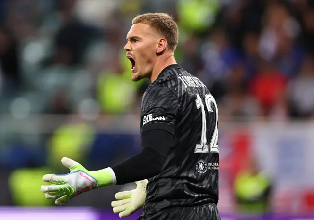 Filip Jorgensen of Chelsea shouts