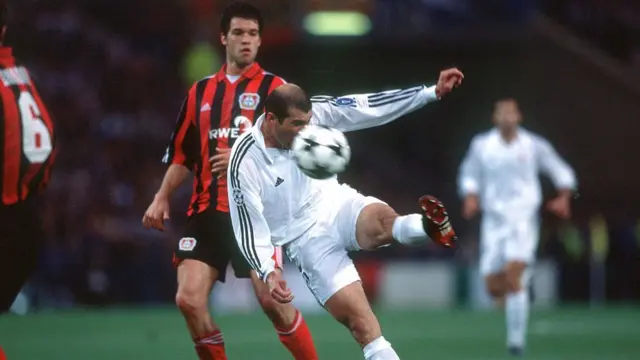 Zinedine Zidane scores for Real Madrid against Beyer Leverkusen in the 2002 Champions League final