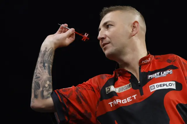 Nathan Aspinall in action during his semifinal match against Luke Humphries