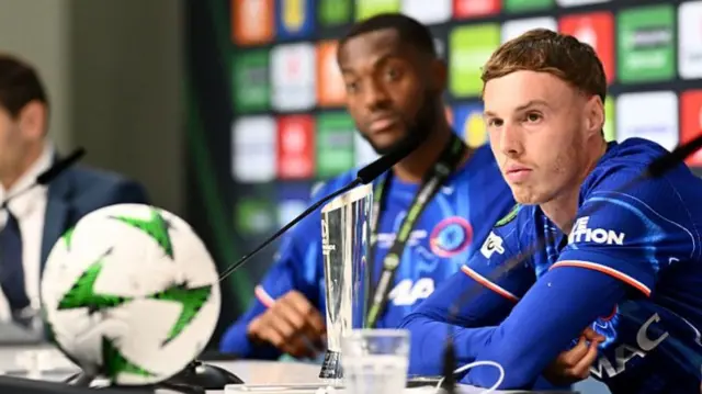Cole Palmer in his post-match news conference after Chelsea win the 2025 Conference League final