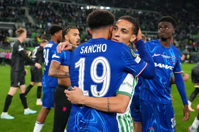 Jadon Sancho and Antony hugging