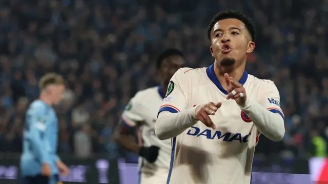 Jadon Sancho celebrates scoring against Djurgarden